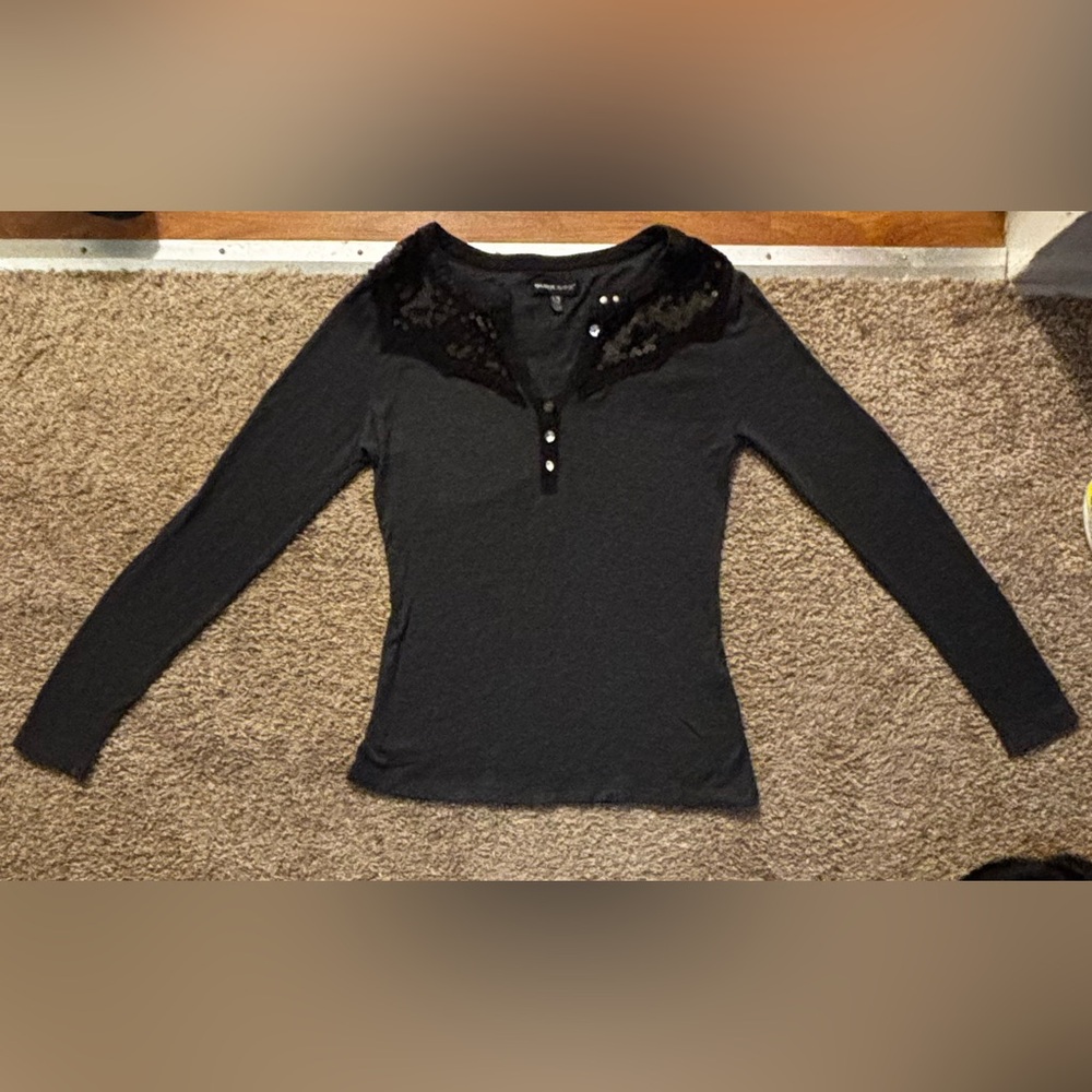 Silver Jeans Co. Woman Lg Heather gray Black sequin collar Great used condition